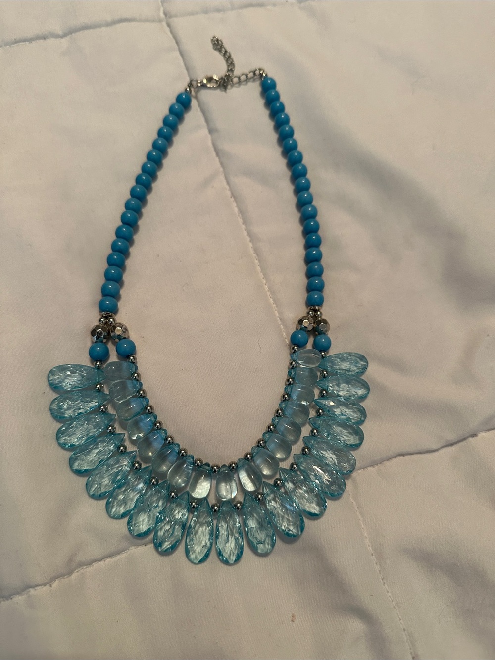 Turquoise Blue Beaded Statement Necklace - Unbranded